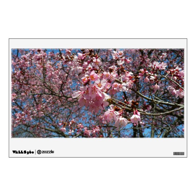 Cherry Blossoms and Bee Pink Spring Flowers Wall Decal (Front)