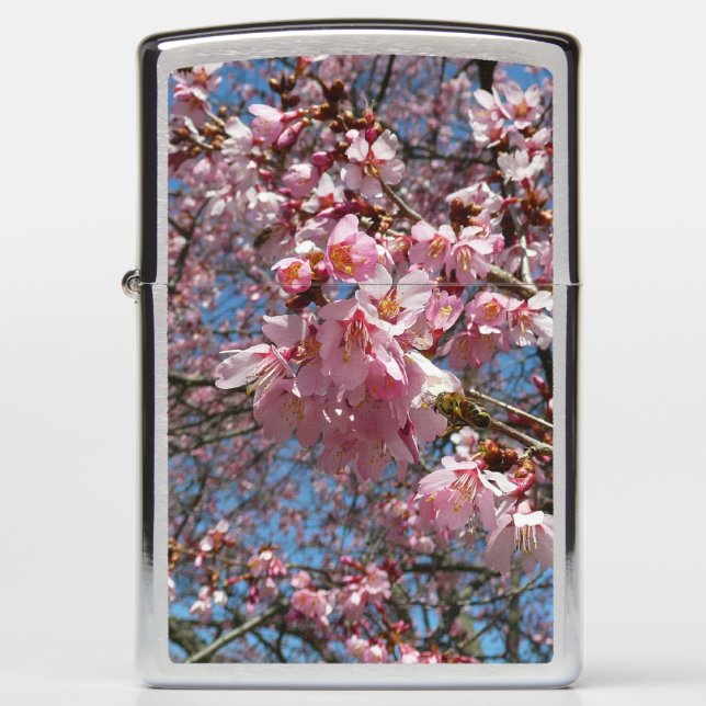 Cherry Blossoms and Bee Pink Spring Flowers Zippo Lighter (Front)