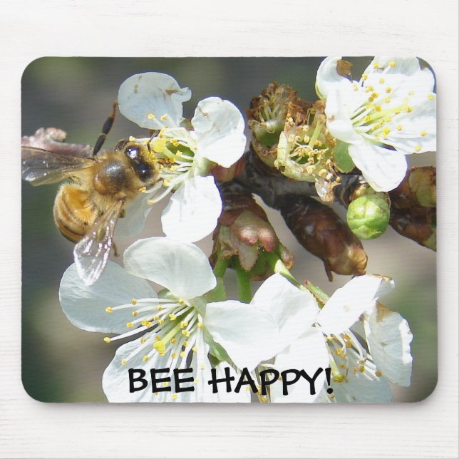 Cherry Blossoms and Bees Bee Happy  Mouse Pad (Front)