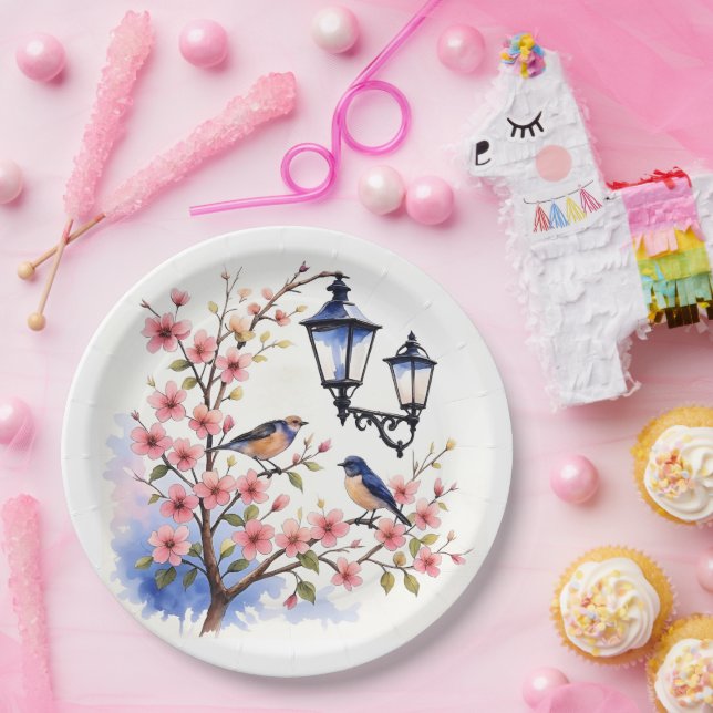 Cherry Blossoms and birds Paper Plates (Party)