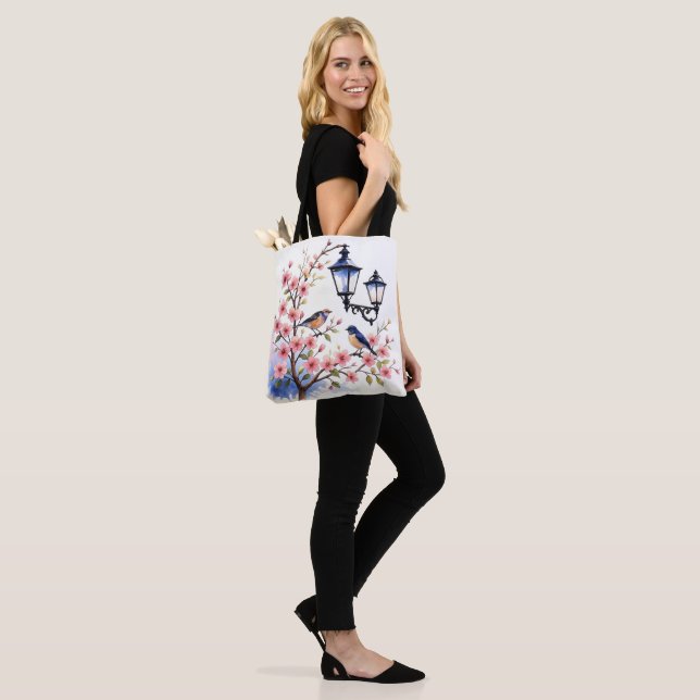 Cherry Blossoms and birds Tote Bag (On Model)
