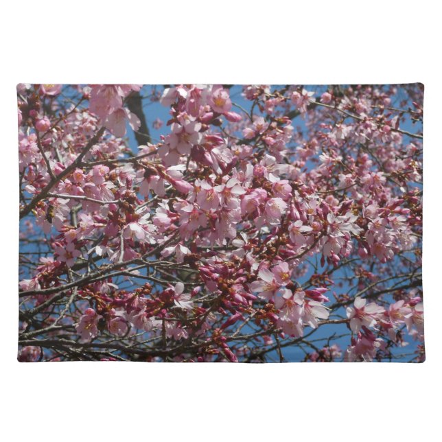 Cherry Blossoms and Blue Sky Spring Floral Cloth Placemat (Front)
