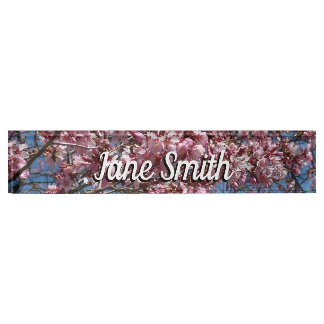 Cherry Blossoms and Blue Sky Spring Floral Desk Name Plate (Front)