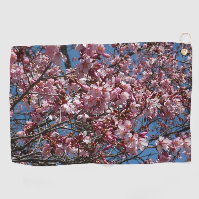 Cherry Blossoms and Blue Sky Spring Floral Golf Towel (Horizontal)