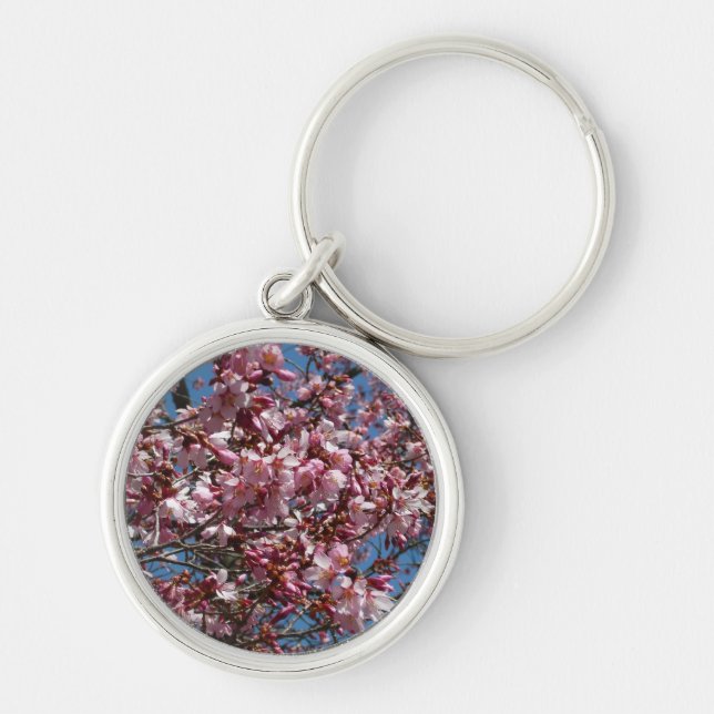 Cherry Blossoms and Blue Sky Spring Floral Keychain (Front)