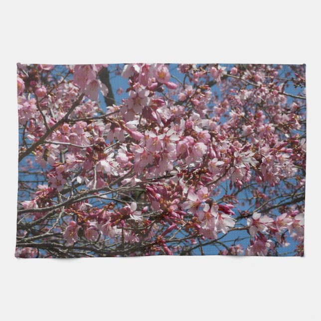 Cherry Blossoms and Blue Sky Spring Floral Kitchen Towel (Horizontal)