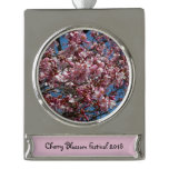 Cherry Blossoms and Blue Sky Spring Floral Silver Plated Banner Ornament