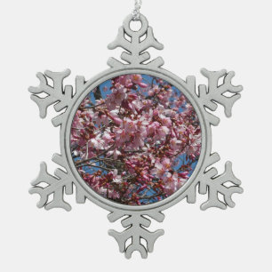 Cherry Blossoms and Blue Sky Spring Floral Snowflake Pewter Christmas Ornament
