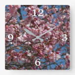 Cherry Blossoms and Blue Sky Spring Floral Square Wall Clock