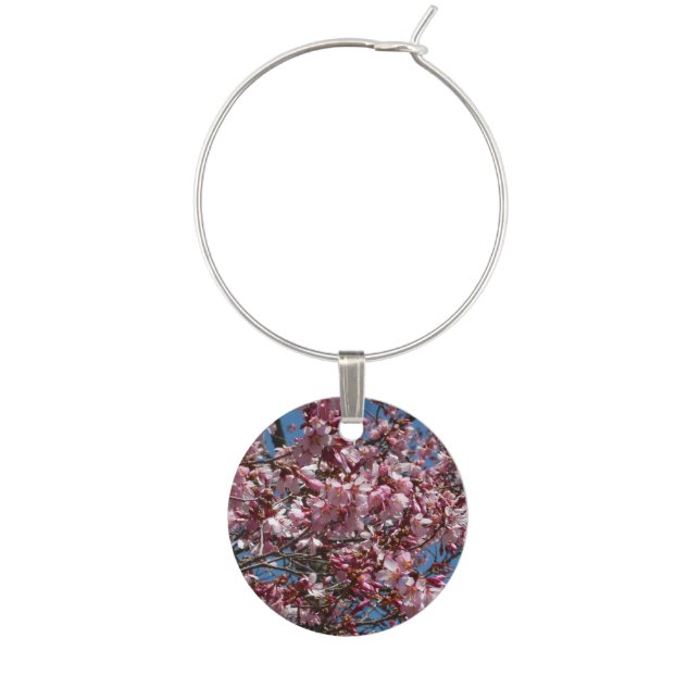 Cherry Blossoms and Blue Sky Spring Floral Wine Charm (Front)