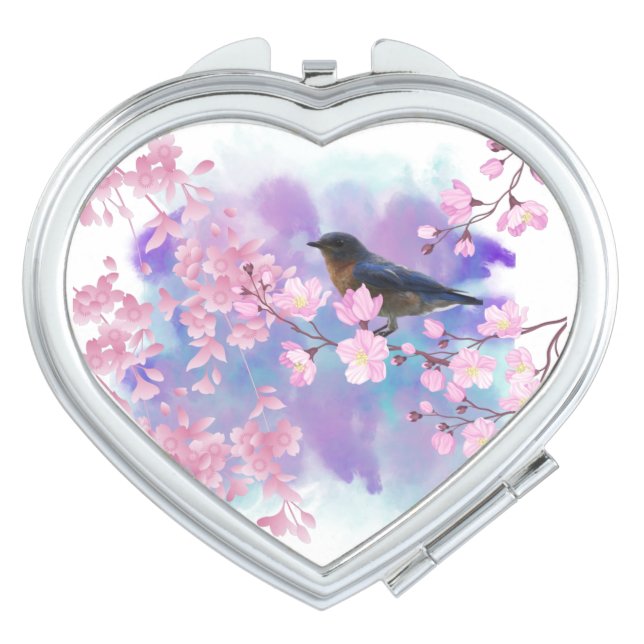 Cherry Blossoms and Bluebird Compact Mirror (Front)