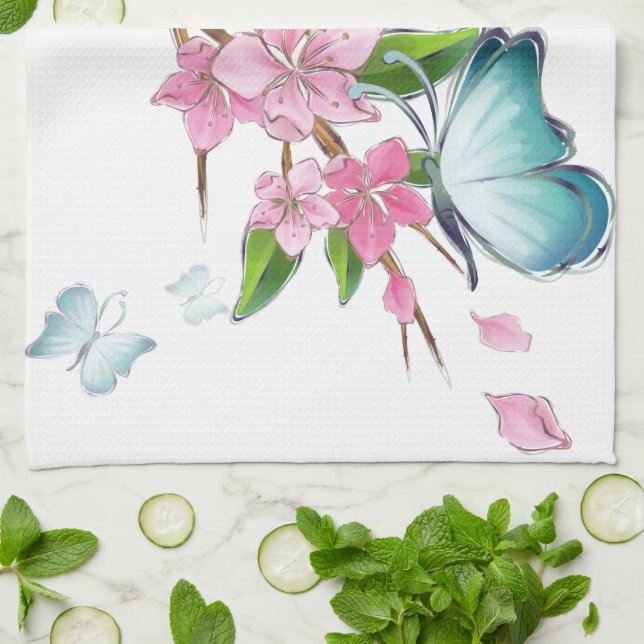 Cherry Blossoms and Butterflies  American MoJo Kit Towel (Folded)
