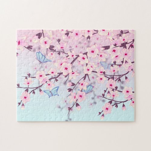 Cherry Blossoms And Butterflies Jigsaw Puzzle