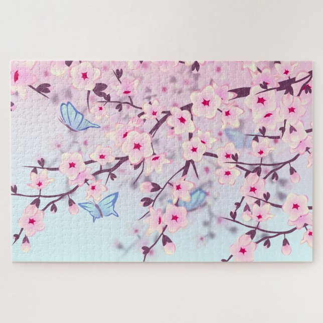 Cherry Blossoms And Butterflies Jigsaw Puzzle (Horizontal)