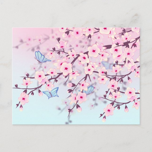 Cherry Blossoms and Butterflies Postcard (Front)