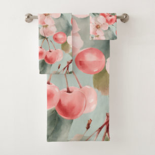 Cherry Blossoms and cherries Spring Art  Bath Towel Set