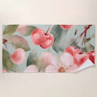 Cherry Blossoms and cherries Spring Art Beach Towel