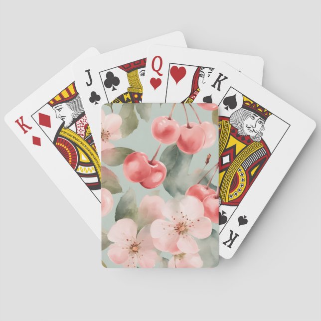 Cherry Blossoms and cherries Spring Art  Poker Cards (Back)