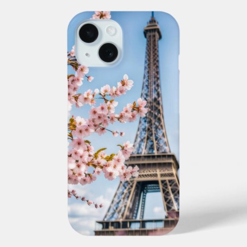 Cherry Blossoms and Eiffel Towel iPhone 15 Case