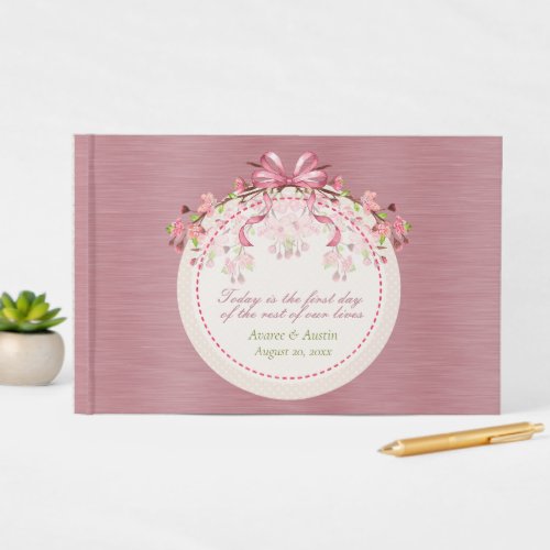 Cherry Blossoms and Ribbon Wedding Guest Book