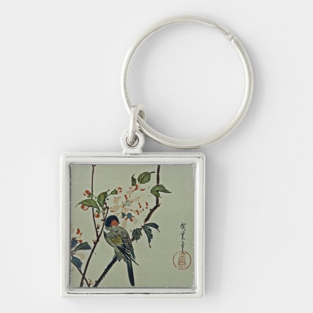Cherry Blossoms and Small Bird Keychain (Front)