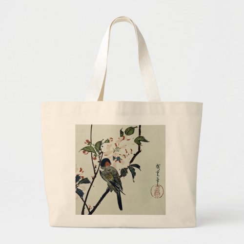 Cherry Blossoms and Small Bird Large Tote Bag