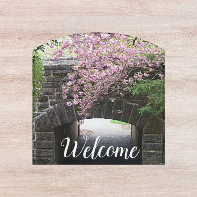 Cherry Blossoms and Stone Bridge Photo Door Sign (In Situ)
