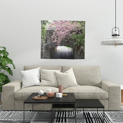 Cherry Blossoms and Stone Bridge Photo Tapestry