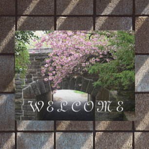 Cherry Blossoms and Stone Bridge Welcome Doormat