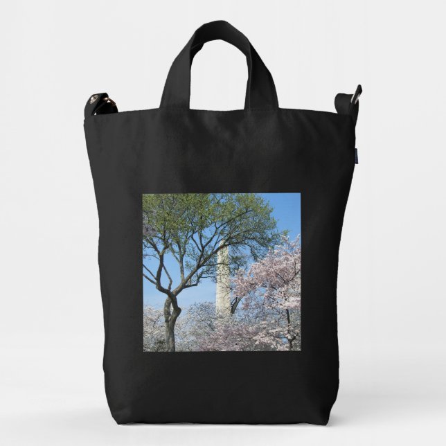 Cherry Blossoms and the Washington Monument in DC Duck Bag (Front)