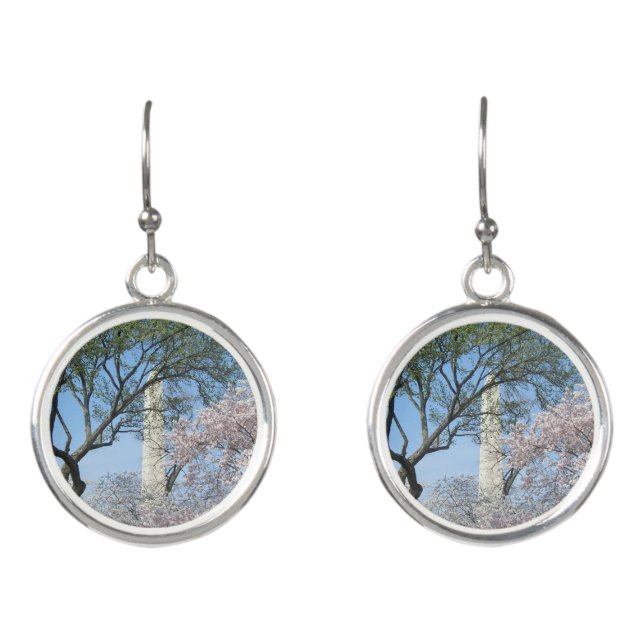 Cherry Blossoms and the Washington Monument in DC Earrings (Front)