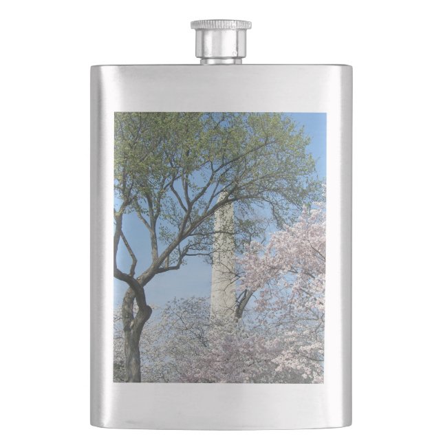 Cherry Blossoms and the Washington Monument in DC Flask (Front)