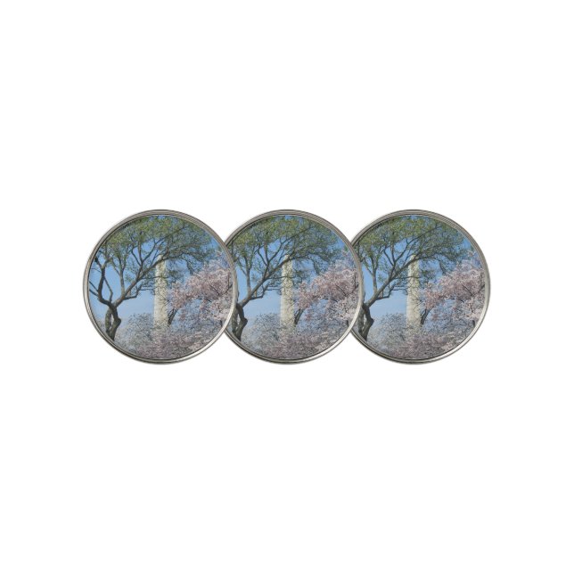 Cherry Blossoms and the Washington Monument in DC Golf Ball Marker (3 Up)