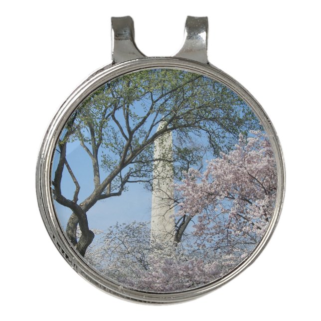 Cherry Blossoms and the Washington Monument in DC Golf Hat Clip (Front)