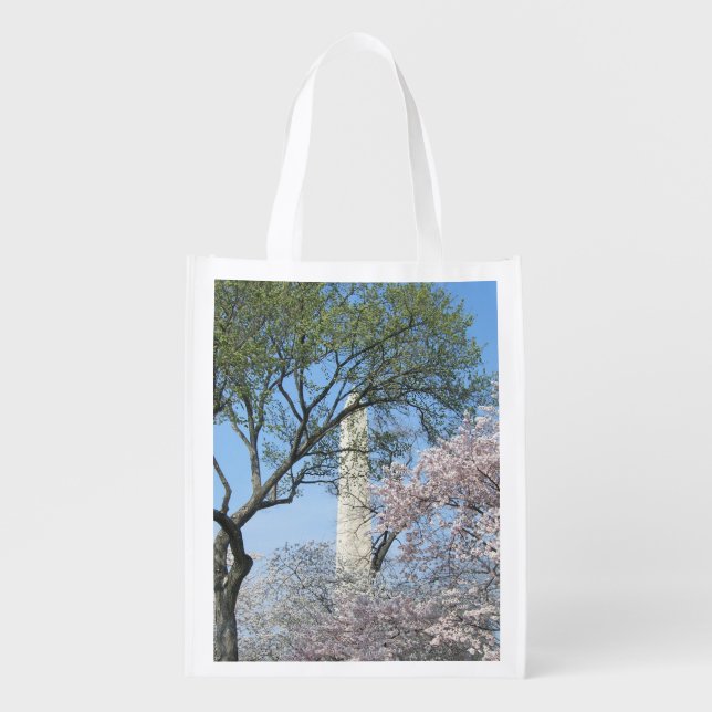 Cherry Blossoms and the Washington Monument in DC Grocery Bag (Front)