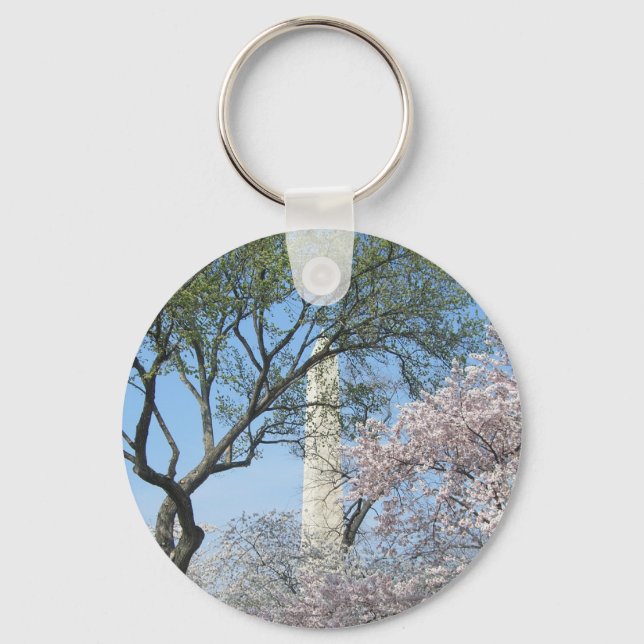 Cherry Blossoms and the Washington Monument in DC Keychain (Front)