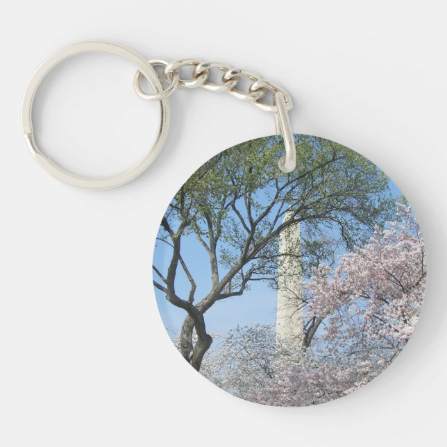 Cherry Blossoms and the Washington Monument in DC Keychain (Front)