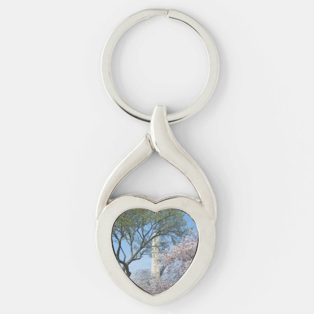 Cherry Blossoms and the Washington Monument in DC Keychain (Front)