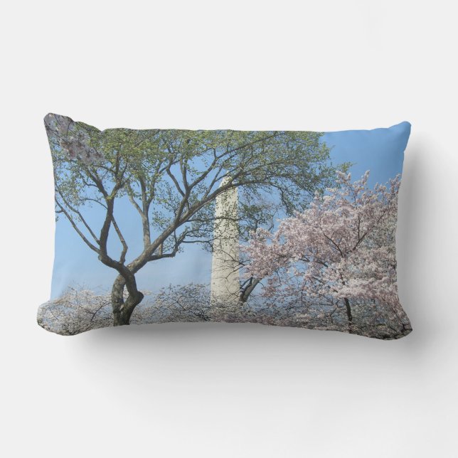 Cherry Blossoms and the Washington Monument in DC Lumbar Pillow (Front)