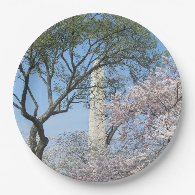 Cherry Blossoms and the Washington Monument in DC Paper Plates (Front)