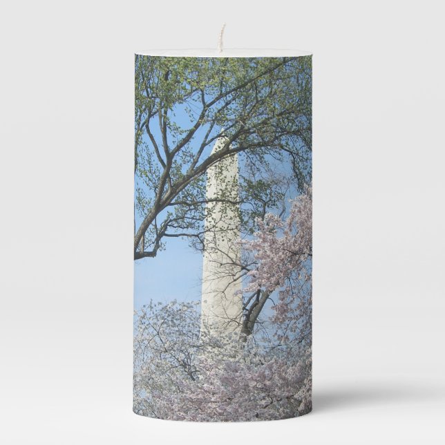 Cherry Blossoms and the Washington Monument in DC Pillar Candle (Front)