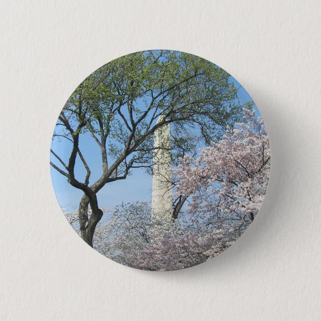 Cherry Blossoms and the Washington Monument in DC Pinback Button (Front)