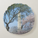 Cherry Blossoms and the Washington Monument in DC Round Pillow