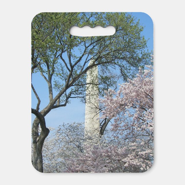 Cherry Blossoms and the Washington Monument in DC Seat Cushion (Front Vertical)