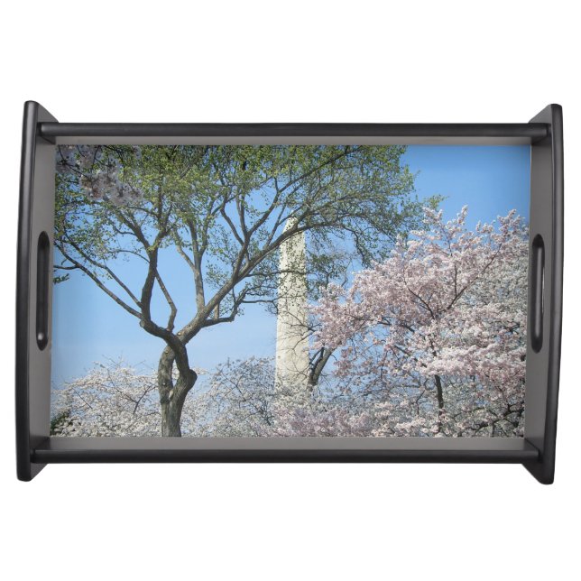 Cherry Blossoms and the Washington Monument in DC Serving Tray (Front)