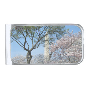 Cherry Blossoms and the Washington Monument in DC Silver Finish Money Clip