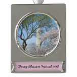 Cherry Blossoms and the Washington Monument in DC Silver Plated Banner Ornament