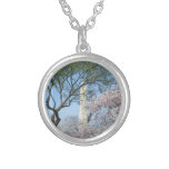 Cherry Blossoms and the Washington Monument in DC Silver Plated Necklace