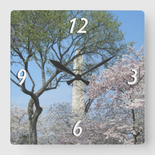 Cherry Blossoms and the Washington Monument in DC Square Wall Clock