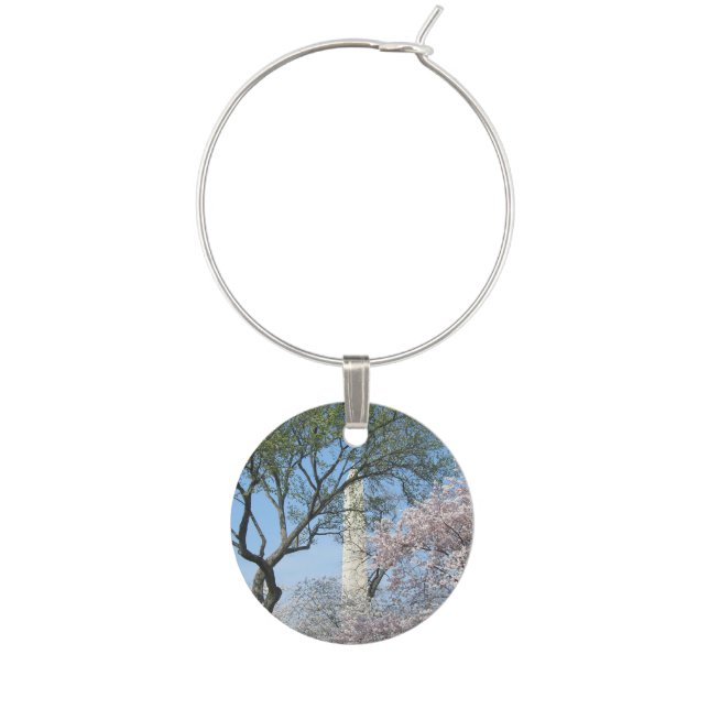 Cherry Blossoms and the Washington Monument in DC Wine Charm (Front)